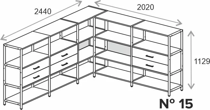 Набор стеллажных систем №15 Everprof EVO 2440x2020x1120 Дуб Пасадена/Черный